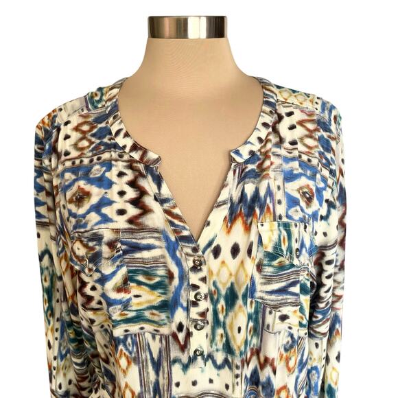 Ariat Pullover Shirt Dress Western Aztec Print Sz XXL Split V-neck Tie Waist - Picture 2 of 10